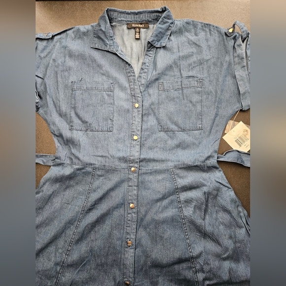 NWT - Ellen Tracy Denim V Neck Button Front Midi Dress w Tie Belt Waist -Size M - Picture 4 of 14
